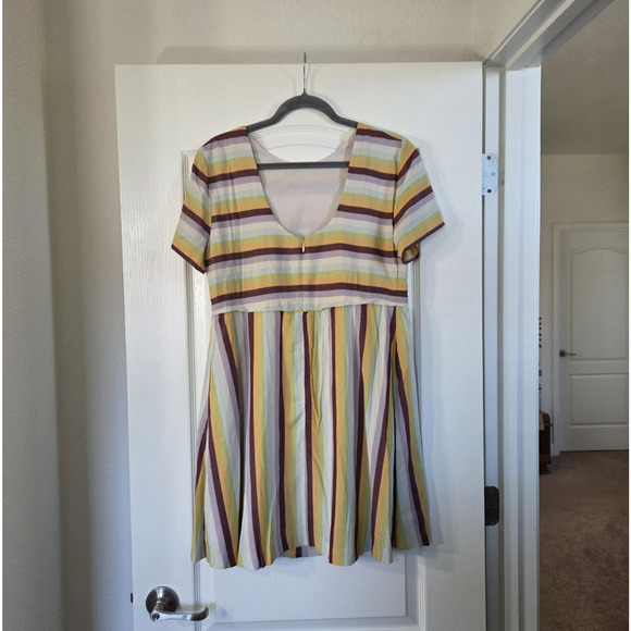 Madewell Striped Grungy Rainbow Pastel Viscose Babydoll Mini Dress, Size 4 - Picture 8 of 12